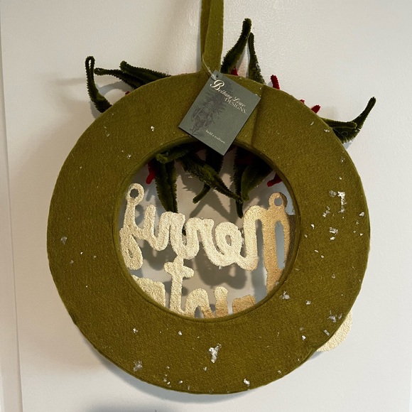 NWT Bethany Lowe Chenille Poinsettia "Merry Christmas" Wreath - Picture 5 of 6